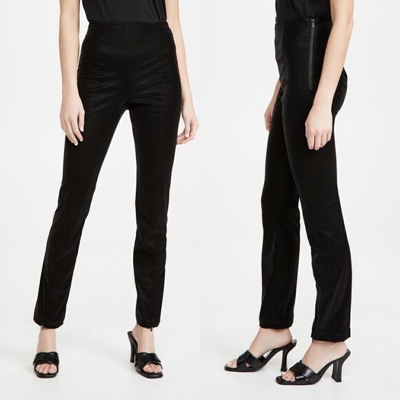 🆕️ Good American Croc Exec Faux Leather Tonal Snake High Waist Pants in Black - Picture 1 of 15
